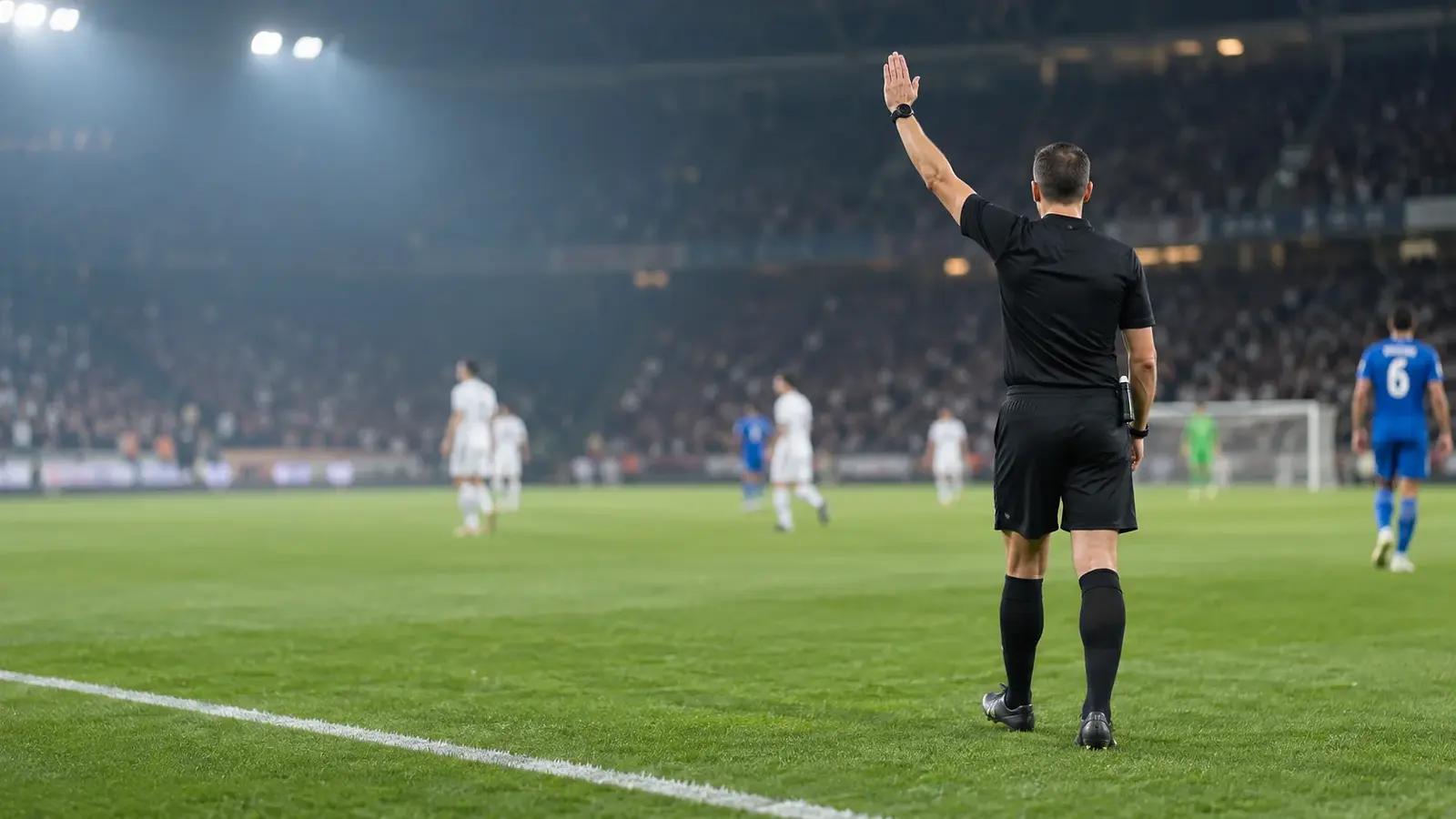 Sędzia prowadzący mecz piłkarski na stadionie
