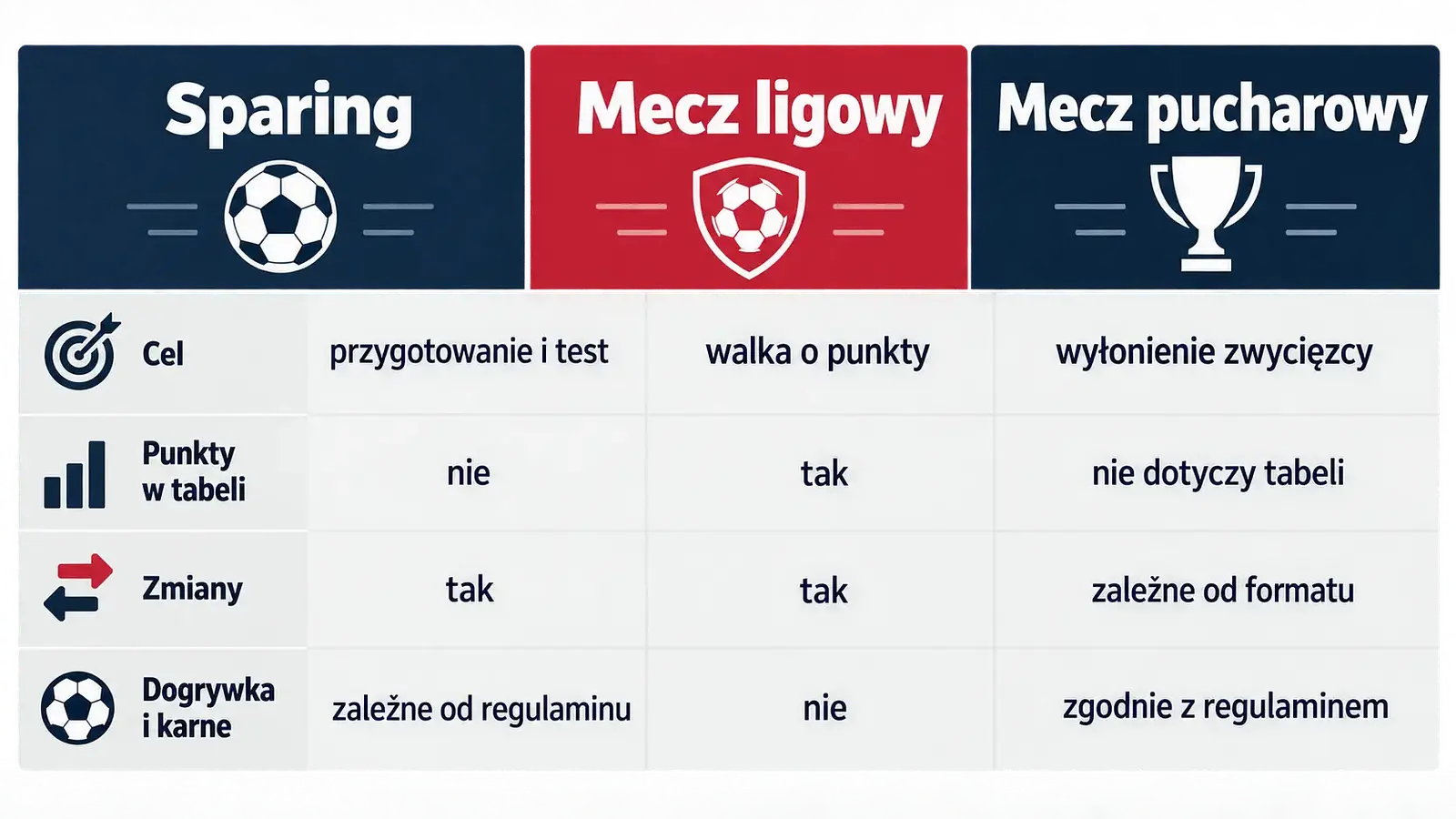 Porównanie sparingu z meczem ligowym i pucharowym